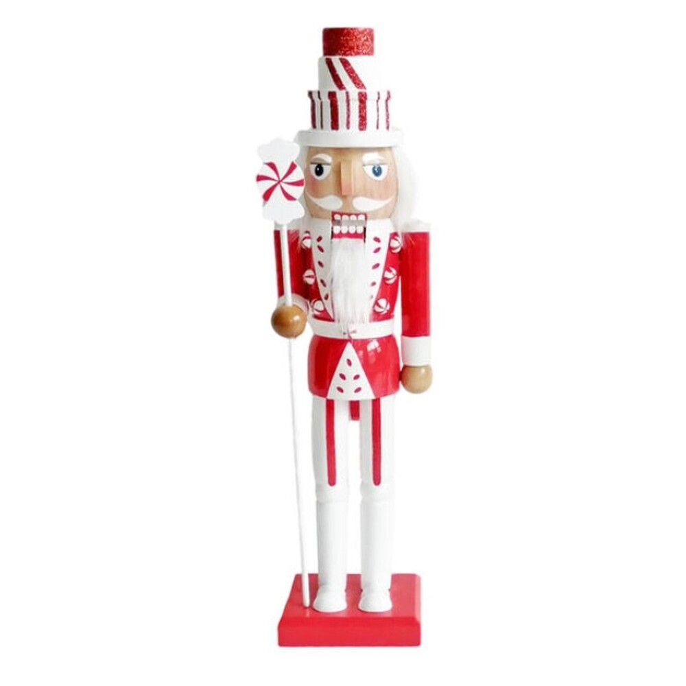 Wooden Christmas Nutcracker, 15", MALE IN RED & WHITE UNIFORM W/CANDY CANE, P&T